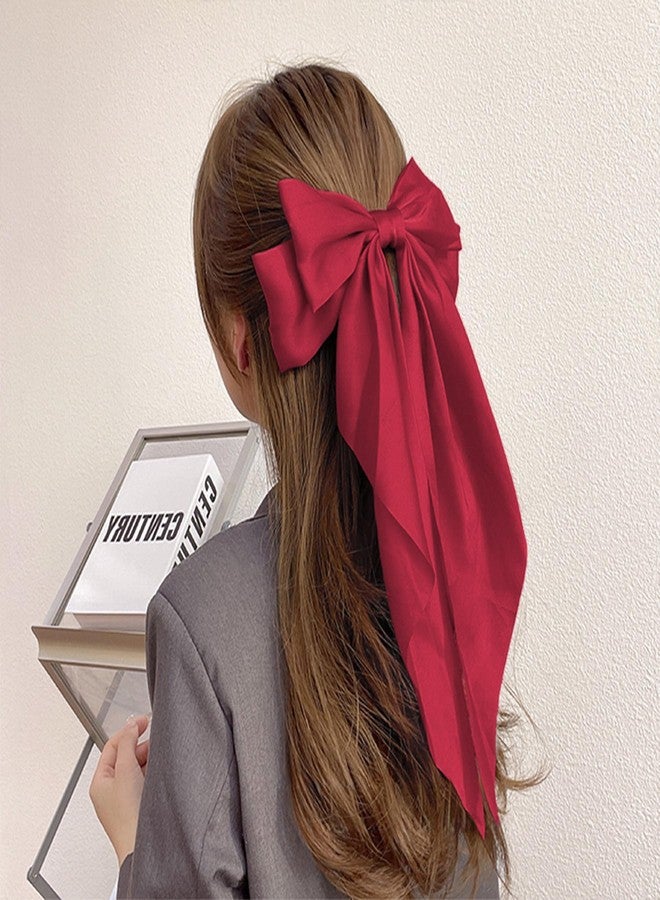 TULOBI Burgundy Red Hair Bows for Women Girls - Silky Satin Ribbons Bow Hair Clip with Long Tail - Elegant Christmas Hair Accessories (Burgundy Red,1Pcs) - Image 3